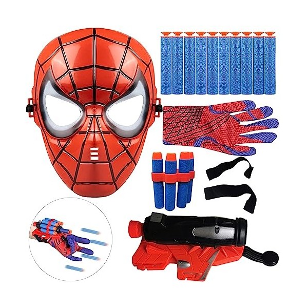 Henkodo Spidey Gant avec masque pour enfant, jouet de poignet de super-héros pour fête, masque de cosplay, gants pour enfants