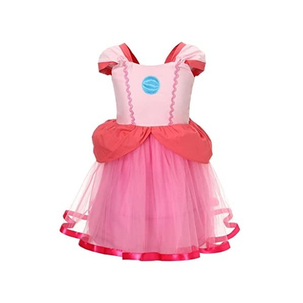 Lito Angels Deguisement Robe Princesse Peach pour Enfant Fille avec Couronne et Gants Taille 6-7 ans, Jaune étiquette en tis