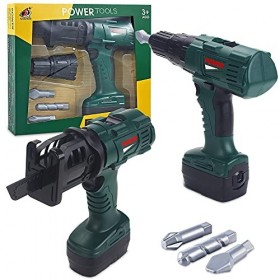 GOLCUGYJH Ensemble doutils de perceuse à piles pour garçon avec embouts rotatifs et interchangeables, jouet de simulation po