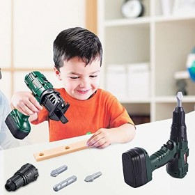 GOLCUGYJH Ensemble doutils de perceuse à piles pour garçon avec embouts rotatifs et interchangeables, jouet de simulation po