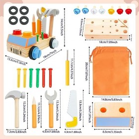 Maycoly Jouet en Bois Outil pour Enfant, DIY 28 Pièces Jeux en Bois, Jouets de Construction Montessori, Jeux éducatifs, Caiss