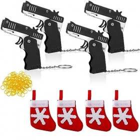 4 Pcs Pistolets à Élastiques Pliables Jouets de Pistolets Pliables en Métal avec 240 Élastiques en Caoutchouc et 4 Chaussette