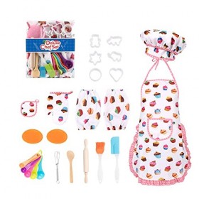 Guiran 20 Pièces De Mini Jeux De Cuisine Enfants Chef Imitation Ensemble Pâtisserie Ustensile Emporte-pièce avec Tablier Chap