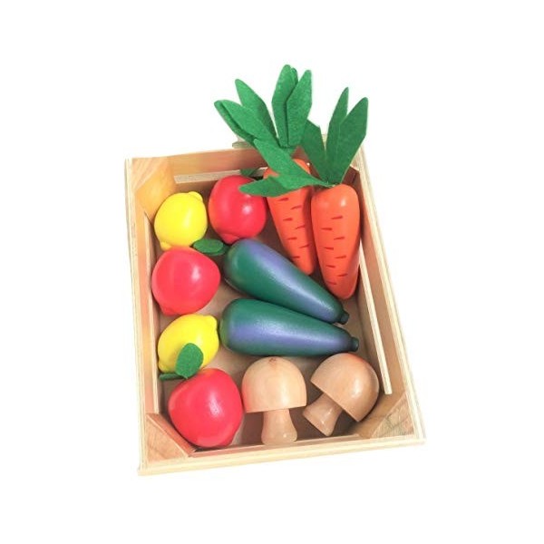 Fun World Toys Jeu de Nourriture en Bois - Caisse de légumes sains