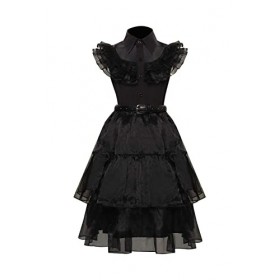 Taiture Robe pour fille Costume Famille Addams Cosplay Carnaval Halloween Jeu de rôle 110 