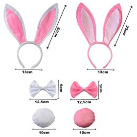 2 Ensemble Déguisement de Lapin Serre-tête d`oreille de lapin+Cravate en forme de nœud papillon + Queue en Peluche Costume En