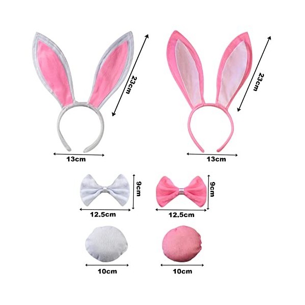 2 Ensemble Déguisement de Lapin Serre-tête d`oreille de lapin+Cravate en forme de nœud papillon + Queue en Peluche Costume En