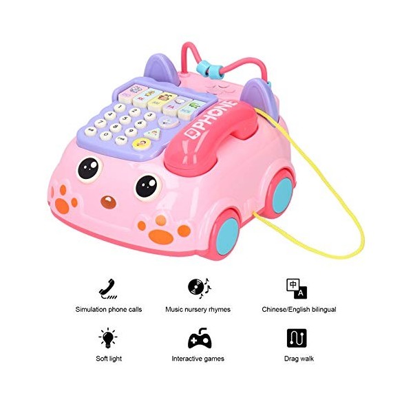 Jouet téléphonique à piles modèle de téléphone 14,8 x 16,3 x 11 cm, outil éducatif, 4 modes, facile à utiliser, joli design, 