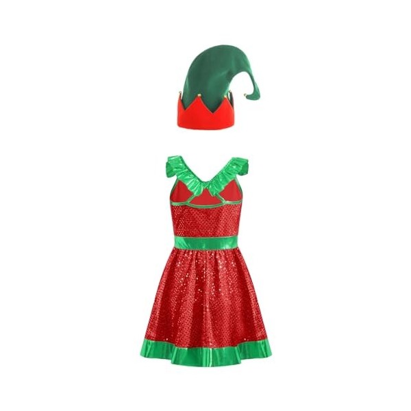 Oyolan Enfant Fille Déguisement Lutin de Noël Robe Velours/Paillette Costume Noël Tenue Cosplay Mère Noël Spectacle 3-14 Ans 