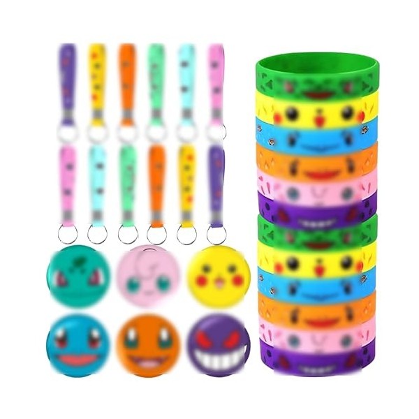 Cotillons pour Enfants Elfes animés 36 pièces Anniversaire Cadeau Bracelets insignes Porte-clés pour Enfants et Adultes Party