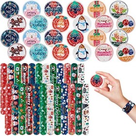 BBTO 48 Pièces Remplisseurs de Sac de Fête de Noël, Inclure 24 Jeux de Labyrinthe de Noël 24 Bracelets de Claque pour Enfants