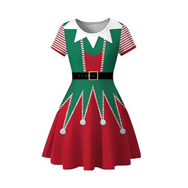Costume De Lutin De Noël Enfant 5 Pièces - Robe, Ceinture, Bonnet, Chaussettes, Pour Garçon Et Fille 1-12 Ans