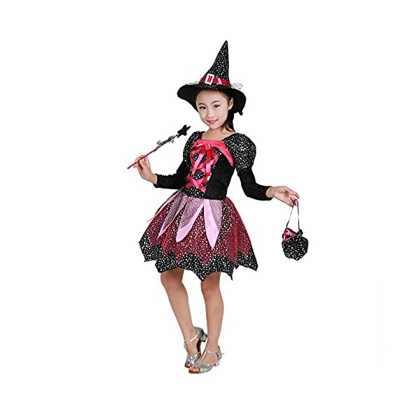 Costume de sorcière pour fille avec lumières - Costume de sorcière pour enfant - Costume de magicien - 5 pièces - Costume dH