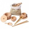 Moslate Poubelle sensorielle en Bois - Jouets à Vaisselle en Bois Montessori - Mini cuillères en Bois et Pinces en Bois pour 