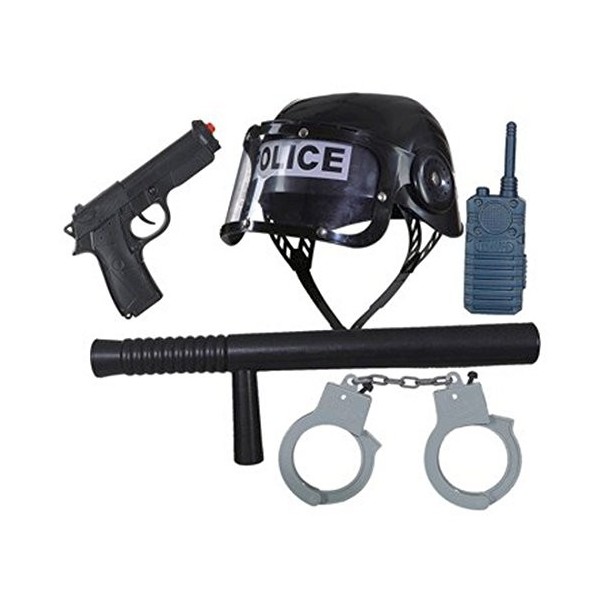 NET TOYS Jeu daffaires de Policier pour Enfant | avec Un Casque, Une matraque, Un Pistolet, Un Talkie-walkie et des Menottes