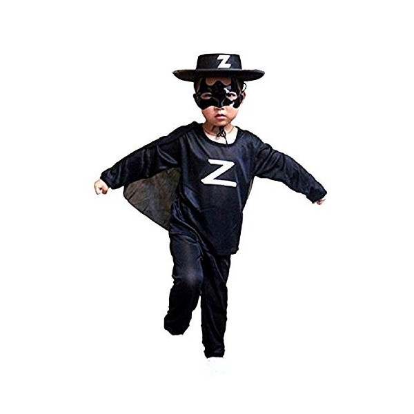 Costume Zorro - déguisement - carnaval - Halloween - épéiste - chevalier masqué - couleur noire - enfant - taille L - 8-10 an