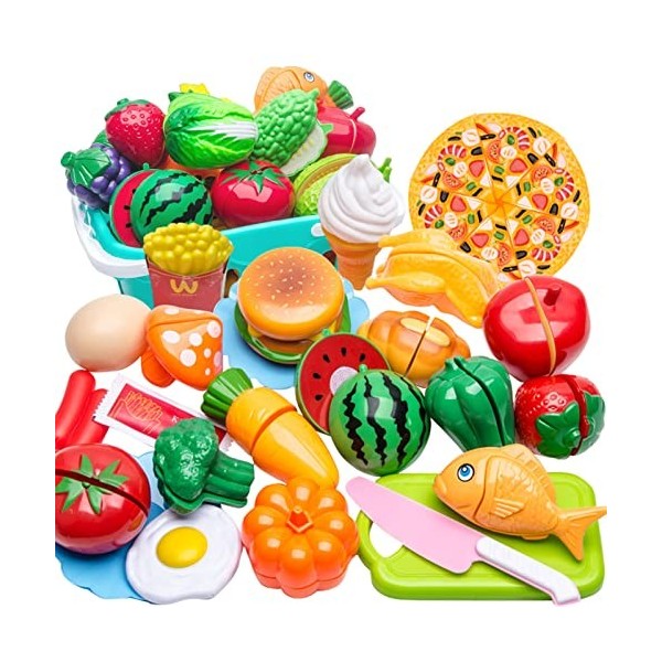 Jouets alimentaires pour enfants - Ensemble de cuisine - Accessoires de jeu - Jouets à peler - Fruits et légumes - Cadeau de