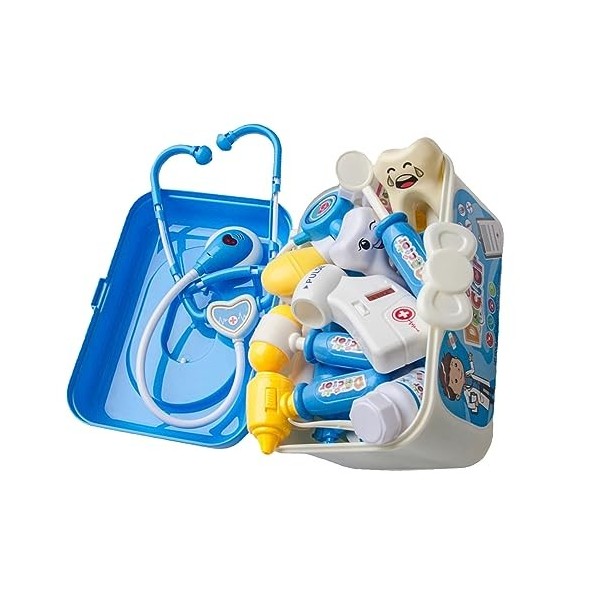 Kit de Docteur pour Enfants, Ensemble de Jeu en Plastique Bleu avec 33 Jouets de Docteur pour Léducation à la Maison, Parfai