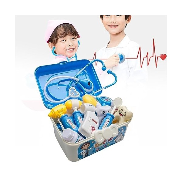 Kit de Docteur pour Enfants, Ensemble de Jeu en Plastique Bleu avec 33 Jouets de Docteur pour Léducation à la Maison, Parfai