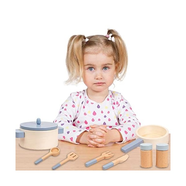 Cuisine pour, Ensemble dCuisine pour, Ensemble Jeu en Bois 10 pièces Jouets Cuisine pour Filles garçons, Jouet éducatif Cuis