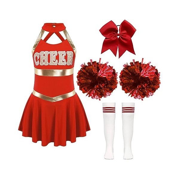 Aislor Costume Cheerleadering Enfants Filles Déguisement Uniforme de Pom-Pom Girl Halloween Fête Carnaval Party Cosplay Outfi