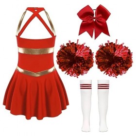 Aislor Costume Cheerleadering Enfants Filles Déguisement Uniforme de Pom-Pom Girl Halloween Fête Carnaval Party Cosplay Outfi