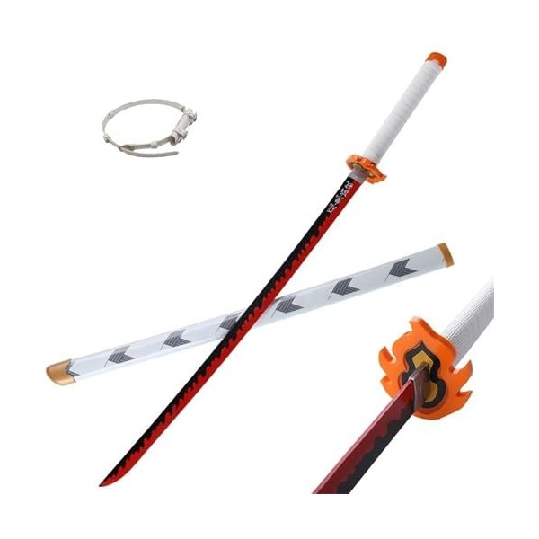 MAYKAR 75cm/104cm Épée De Samouraï Cosplay avec Fourreau, Katana en Bois, Demon Slayer-Rengoku Kyoujurou pour Jouets pour Enf