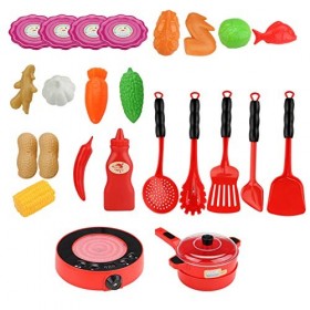 Jouet de cuisine,HUIOP 25PCS Cuisine Jouet Jouet Enfants Simulé Fournaise Électromagnétique Jouet De Cuisine Enfants Jeu De S