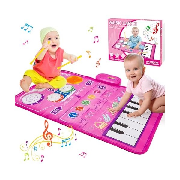 HappyGoLucky Cadeau Bebe Enfant 1 2 3 Ans, Tapis Musical Bébé Jeux Jouet Bebe 1 an Jouet Enfant 1 2 3 Ans Cadeau Fille 1 2 3 