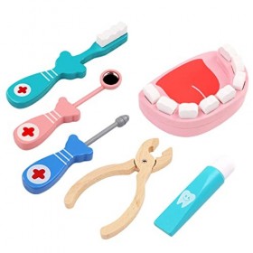 XLKJ 6 Pièces Jouets de Imitation Docteur ou Dentiste Malette Docteur Jouet pour Enfant en Bois