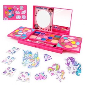 KIDCHEER Maquillage Enfant, Maquillage Enfant Fille, Lavable, Vrais, Jouets Princesse avec Stickers Licorne pour Débutants 3 
