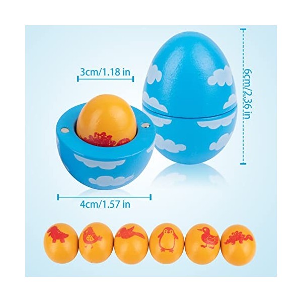 6 Oeufs en Bois Jouets, Jouet Œufs colorés dImitation Cuisine et Dinette, Jouets éducatifs de Pâques, Noël, La journée des E