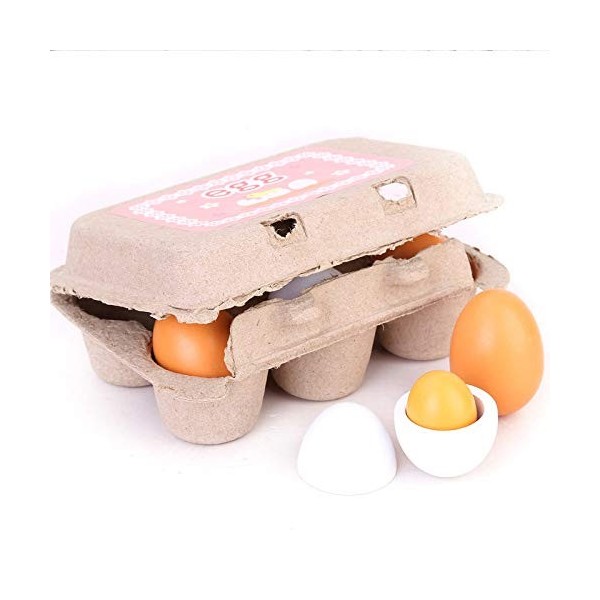 Oeufs en bois pour enfants, jouet éducatif de jeu dimitation préscolaire pour enfants, oeufs 6pcs