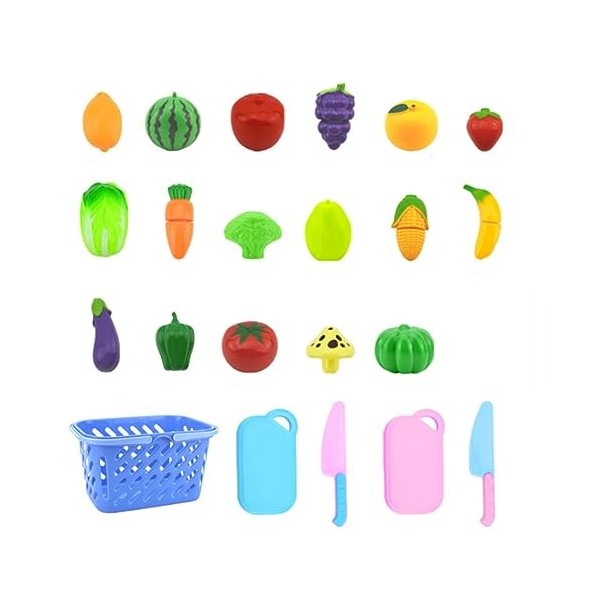 Moligin Playage de Jeu Food Set Plastic Cutting Fruit and Légumes Simulation de Jouets Playset Educational Playset 24pcs Past