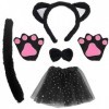 JOCXZI 1 jeu Chat Déguisement Animal Enfant, Fille Chat Cosplay Set Avec Chat Oreilles Queue Tutu Jupe Et Noeud Papillon Grif