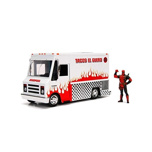 Jada Marvel Deadpool & Taco Truck Die-cast Car, 1:24 Scale Vehicle, 2.75Collectible FigurinePoupées Taille Unique Multicolore