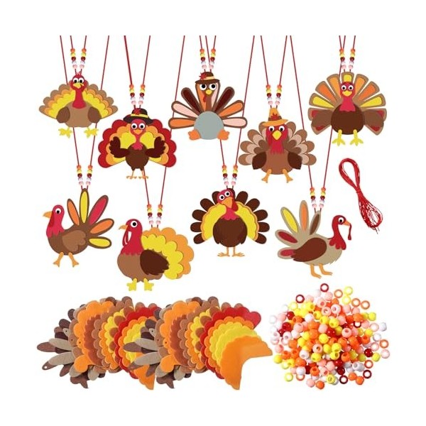 Otuuz 18 Pièces Artisanat de Collier de Dinde de Thanksgiving pour Enfants Faire Dinde DIY Jeux de Bricolage Reconnaissants d