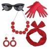 TINAYAUE Lot de 5 accessoires pour femme des années 50 - Foulard, lunettes, boucles doreilles, collier, gants, polka Dot - V