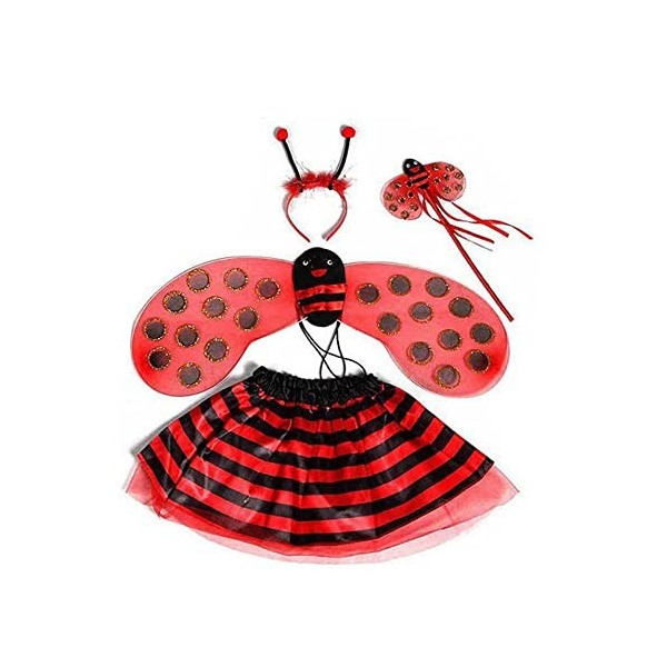 UCKriito 4 pièces Costume de Coccinelle pour Enfant Filles, Ailes, Baguette, Serre-tête et Jupe, pour Carnaval Jeu de Rôle