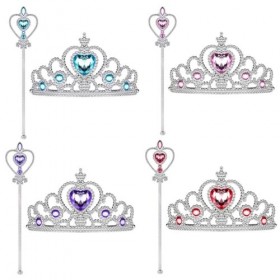 ANCLLO Princesse Costume Accessoires Lot de 4 Princesse Diadème Couronne Strass Couronne Headpiece et Baguette Princesse Dres