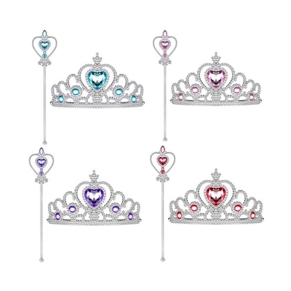 ANCLLO Princesse Costume Accessoires Lot de 4 Princesse Diadème Couronne Strass Couronne Headpiece et Baguette Princesse Dres