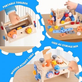 Boîte à Outils en Bois 38 Pièces Jouet Boite a Outils Enfant DIY Jeux de Construction Enfant Jouets éducatifs Imitation et Je