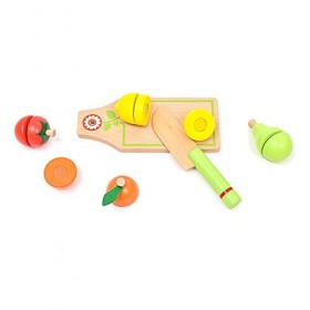 DJECO Planche à découper en Bois avec Couteau, Fruits et légumes, DJ06526, Multicolore