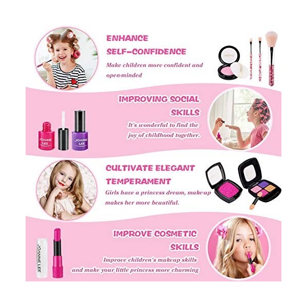 FancyWhoop Maquillage Enfant Jouet Fille 22pcs Lavable Kids Makeup Set avec Coffrets Prétend Jouer Kit avec Sac Cosmétique, C