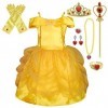 Lito Angels Deguisement Robe Princesse Belle avec Accessoires pour Enfant Fille, Costume la Belle et la Bête, Taille 6-8 ans,