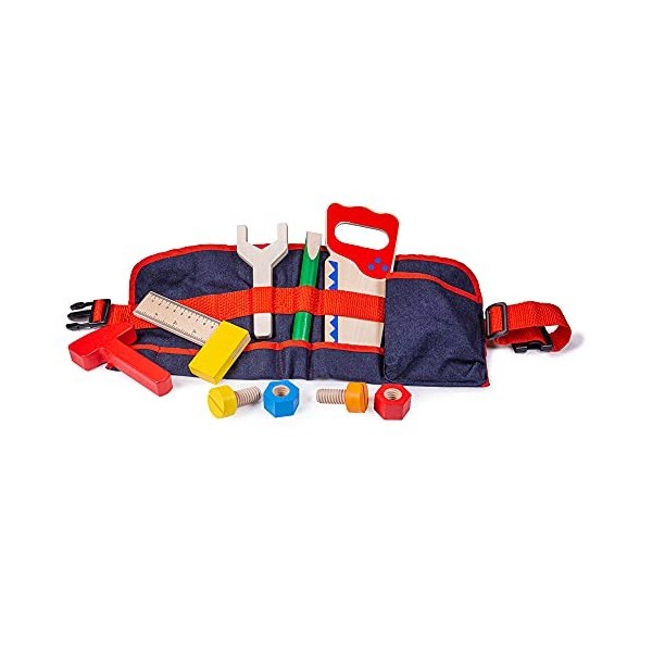 Bigjigs Toys Red Carpenters Tool Belt with Wooden Tools