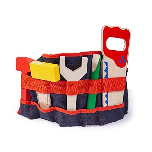 Bigjigs Toys Red Carpenters Tool Belt with Wooden Tools