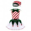 dPois Enfant Fille Lutin Robe Noël Déguisement Elfe Costume Carnaval Halloween Cosplay Elf Chapeau Lutin Tenue Jeu de Rôle Tu