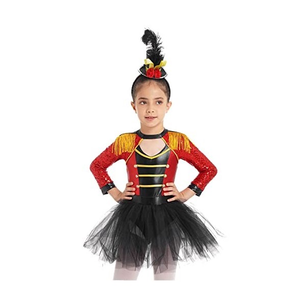 Alvivi Enfant Fille Déguisement Cirque Ringmaster Robe Cosplay Monsieur Loyal Justaucorps Costume Carnaval Halloween Festival