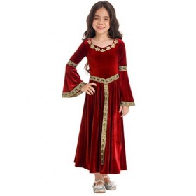 Kaerm Robe Médiévale Enfant Fille Renaissance Cosplay Princesse Déguisement Halloween Costume Grèce Robe Dress Up Robe Lacets